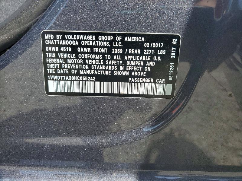 Продаж на аукціоні авто 2017 Volkswagen Passat, vin: 1VWDT7A30HC055243, номер лоту: 55077856