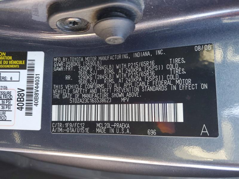 Aukcja sprzedaży 2006 Toyota Sienna, vin: 5TDZA23C16S538623, numer aukcji: 57865246