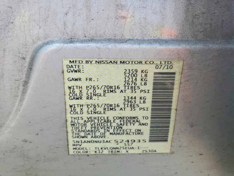 58098036 :رقم المزاد ، 5N1AN0NU3AC524935 vin ، 2010 Nissan Xterra مزاد بيع
