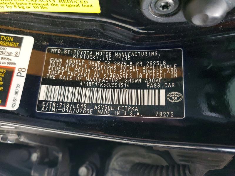 57889926 :رقم المزاد ، 4T1BF1FK5GU551514 vin ، 2016 Toyota Camry مزاد بيع