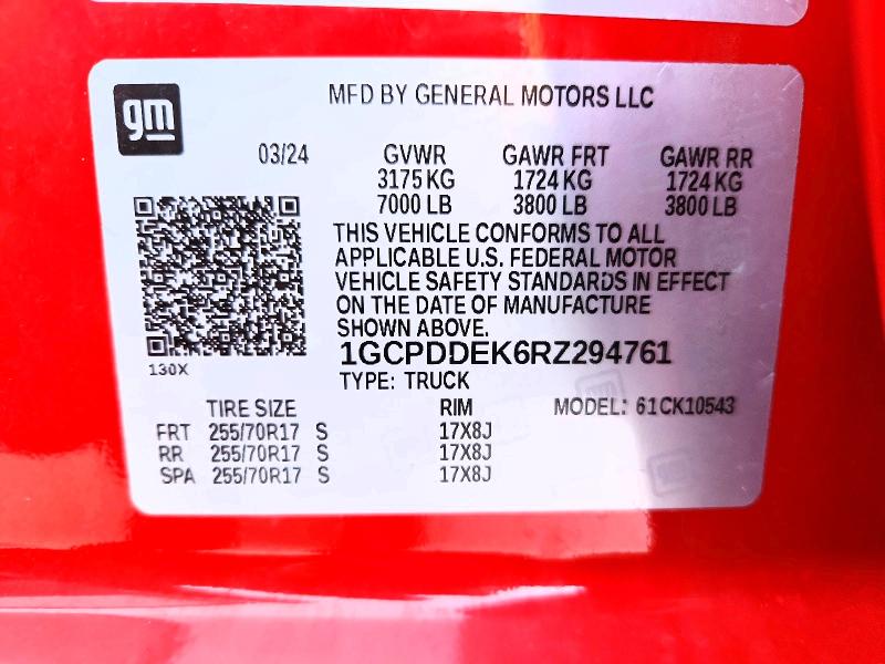 Aukcja sprzedaży 2024 Chevrolet Silverado, vin: 1GCPDDEK6RZ294761, numer aukcji: 58365786