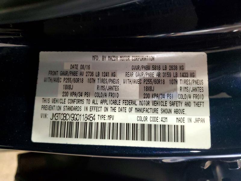 59050866 :رقم المزاد ، JM3TCBCY9G0118454 vin ، 2016 Mazda Cx-9 مزاد بيع