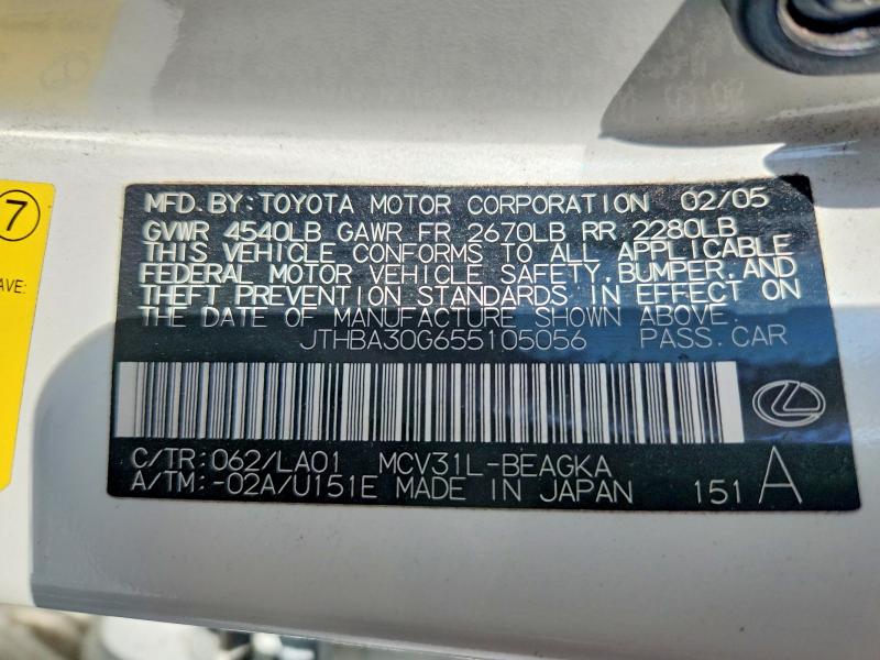 Aukcja sprzedaży 2005 Lexus Es, vin: JTHBA30G655105056, numer aukcji: 58018106