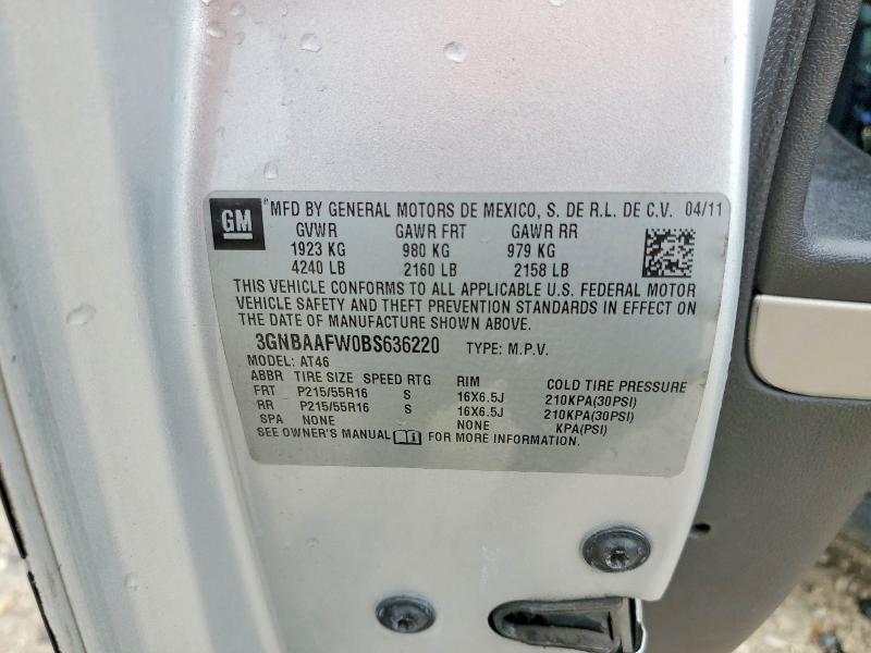 57170056 :رقم المزاد ، 3GNBAAFW0BS636220 vin ، 2011 Chevrolet Hhr مزاد بيع
