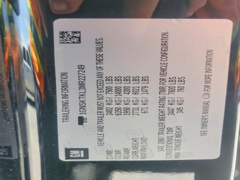 55618276 :رقم المزاد ، 1GNSKTKL3MR227249 vin ، 2021 Chevrolet Tahoe مزاد بيع