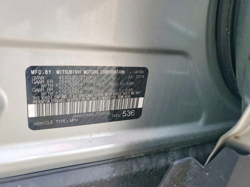 57964786 :رقم المزاد ، JA4AS5AA4LZ005540 vin ، 2020 Mitsubishi Eclipse Cross مزاد بيع