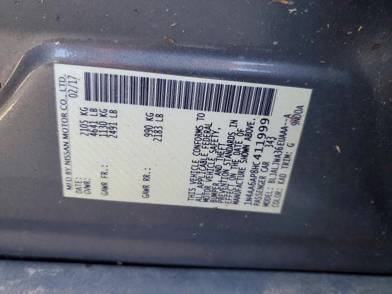 56852476 :رقم المزاد ، 1N4AA6AP8HC411999 vin ، 2017 Nissan Maxima مزاد بيع