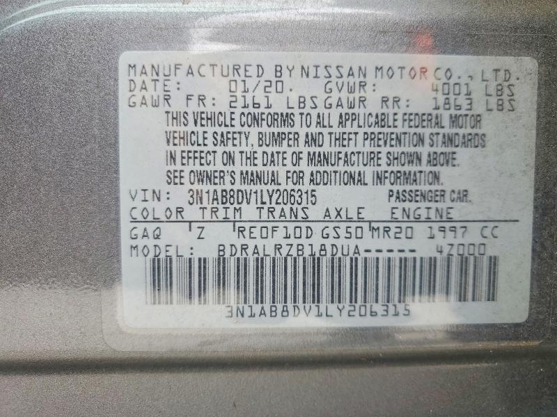 2020 Nissan Sentra მანქანა იყიდება აუქციონზე, vin: 3N1AB8DV1LY206315, აუქციონის ნომერი: 56770076