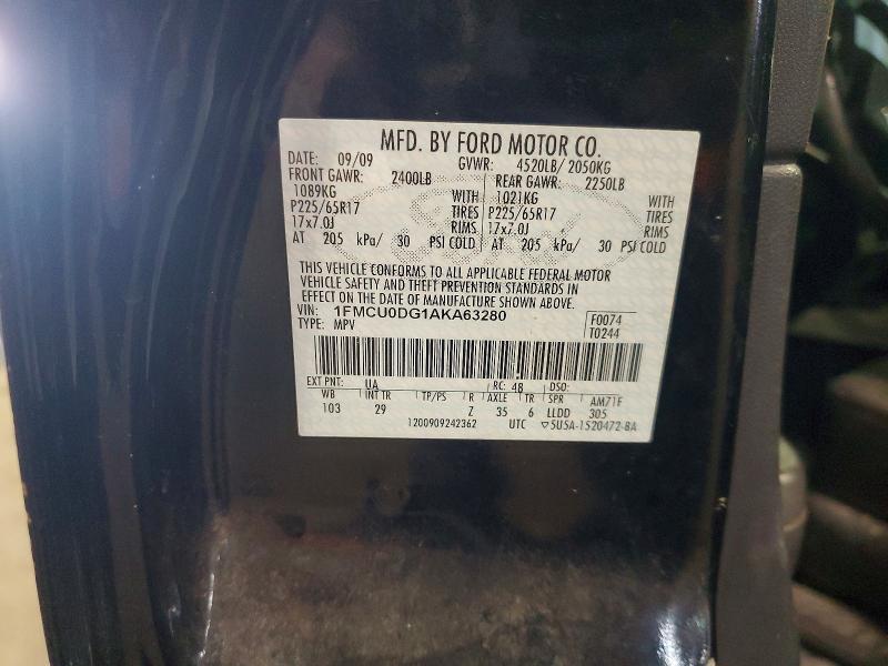 2010 Ford Escape მანქანა იყიდება აუქციონზე, vin: 1FMCU0DG1AKA63280, აუქციონის ნომერი: 56974006