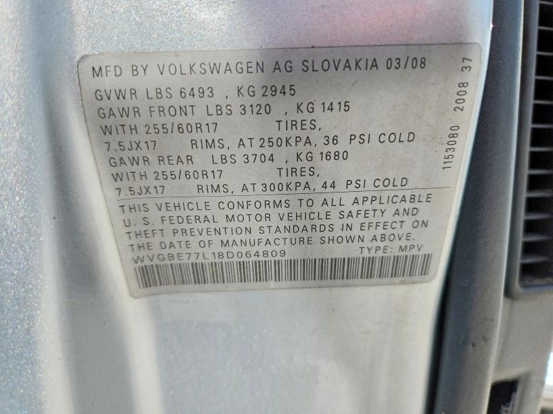 Aukcja sprzedaży 2008 Volkswagen Touareg 2, vin: WVGBE77L18D064809, numer aukcji: 55724936