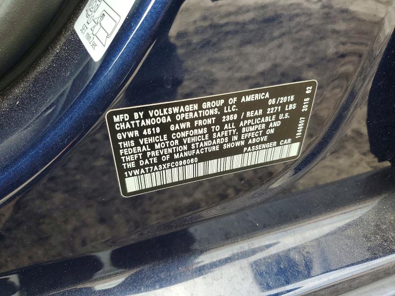 Продаж на аукціоні авто 2015 Volkswagen Passat, vin: 1VWAT7A3XFC096060, номер лоту: 57340936