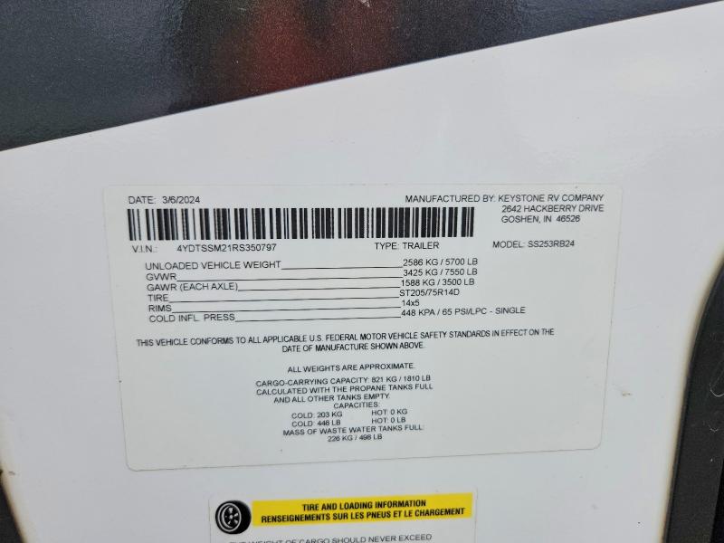 Продажа на аукционе авто 2024 Keystone Sunset Trail, vin: 4YDTSSM21RS350797, номер лота: 55969646