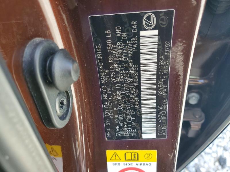 Aukcja sprzedaży 2017 Lexus Es, vin: 58ABK1GG1HU048756, numer aukcji: 57323516