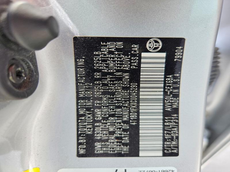 57322806 :رقم المزاد ، 4T1BD1FKXCU045290 vin ، 2012 Toyota Camry Hybrid مزاد بيع