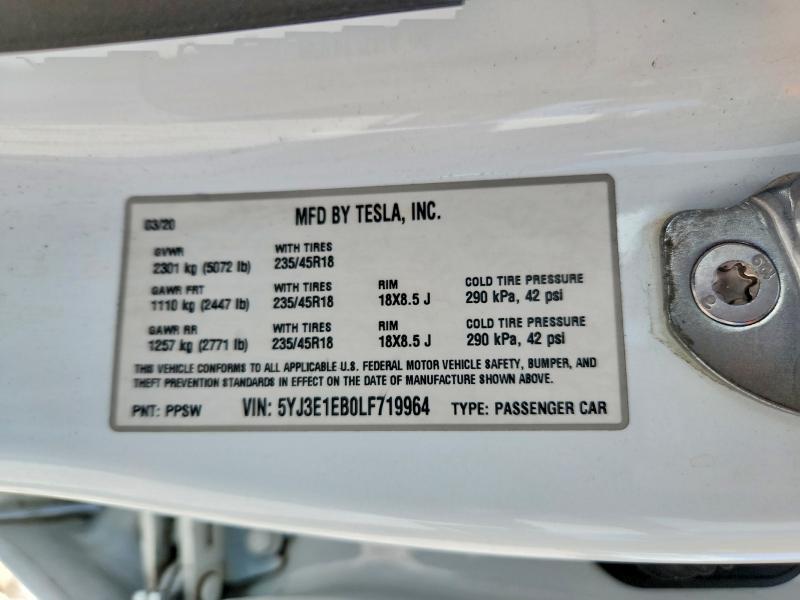 Aukcja sprzedaży 2020 Tesla Model 3, vin: 5YJ3E1EB0LF719964, numer aukcji: 56719976