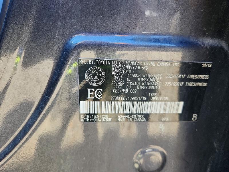 Продаж на аукціоні авто 2018 Toyota Rav4, vin: 2T3RFREV1JW851719, номер лоту: 57509636