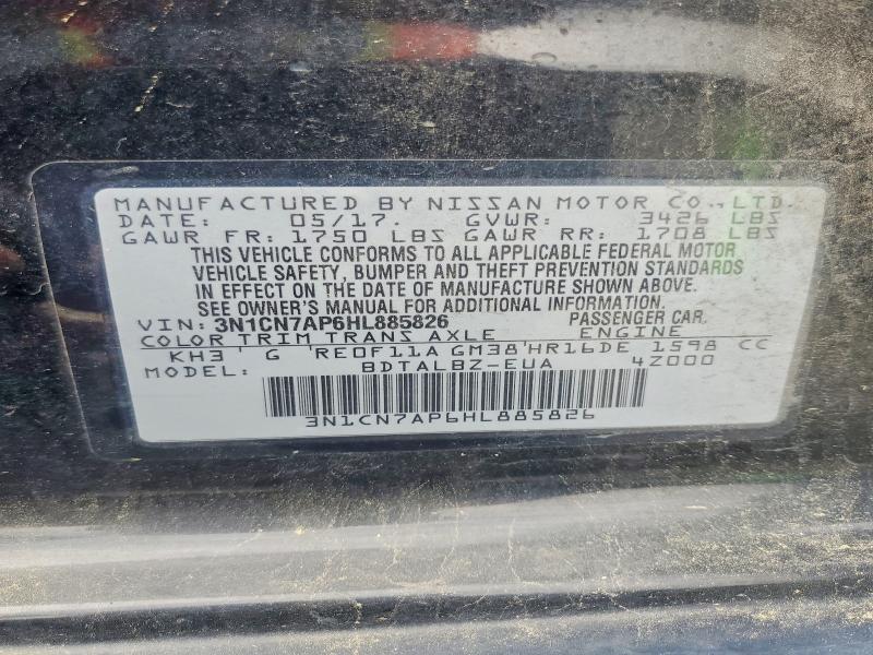 55506116 :رقم المزاد ، 3N1CN7AP6HL885826 vin ، 2017 Nissan Versa مزاد بيع