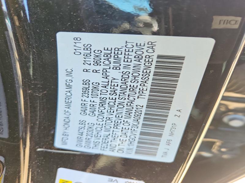Продажа на аукционе авто 2018 Honda Accord, vin: 1HGCV1F3XJA092012, номер лота: 55926056