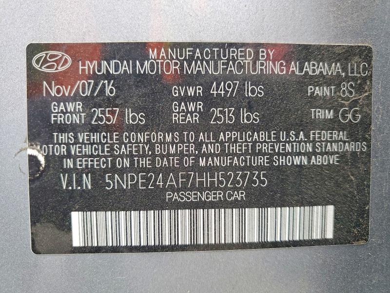 58996846 :رقم المزاد ، 5NPE24AF7HH523735 vin ، 2017 Hyundai Sonata مزاد بيع