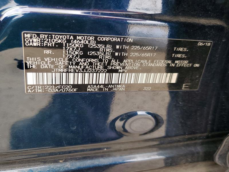 2018 Toyota Rav4 მანქანა იყიდება აუქციონზე, vin: JTMRFREV3JJ237222, აუქციონის ნომერი: 56320796