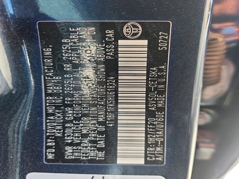 2017 Toyota Camry მანქანა იყიდება აუქციონზე, vin: 4T1BF1FK5HU618324, აუქციონის ნომერი: 58436316
