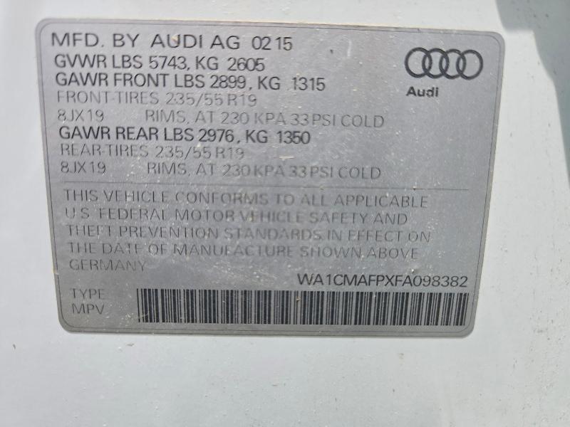Продажа на аукционе авто 2015 Audi Q5, vin: WA1CMAFPXFA098382, номер лота: 55148256