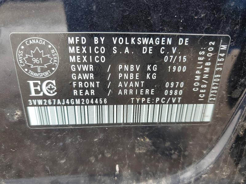 57300036 :رقم المزاد ، 3VW267AJ4GM204456 vin ، 2016 Volkswagen Jetta مزاد بيع