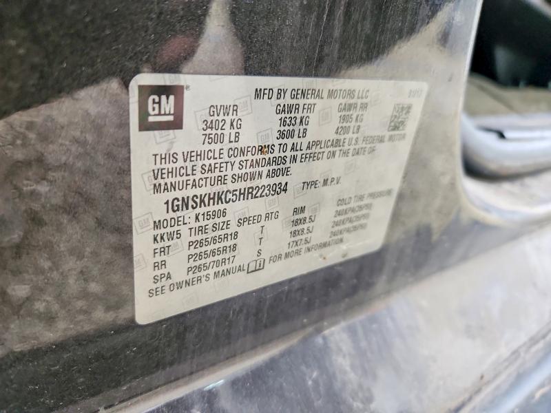 57847206 :رقم المزاد ، 1GNSKHKC5HR223934 vin ، 2017 Chevrolet Suburban مزاد بيع