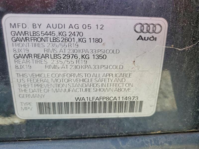 Aukcja sprzedaży 2012 Audi Q5, vin: WA1LFAFP8CA114973, numer aukcji: 56125876