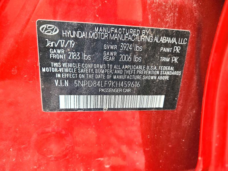 2019 Hyundai Elantra მანქანა იყიდება აუქციონზე, vin: 5NPD84LF9KH459616, აუქციონის ნომერი: 58400556