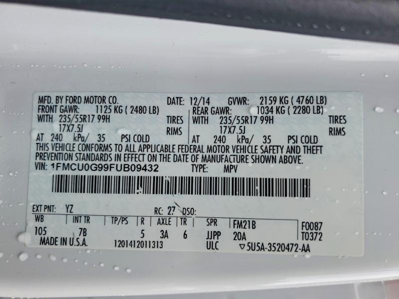 Продаж на аукціоні авто 2015 Ford Escape, vin: 1FMCU0G99FUB09432, номер лоту: 56719786