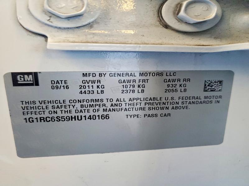 Aukcja sprzedaży 2017 Chevrolet Volt, vin: 1G1RC6S59HU140166, numer aukcji: 56830676