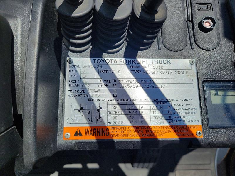 2016 Toyota Forklift მანქანა იყიდება აუქციონზე, vin: 76810, აუქციონის ნომერი: 58573496