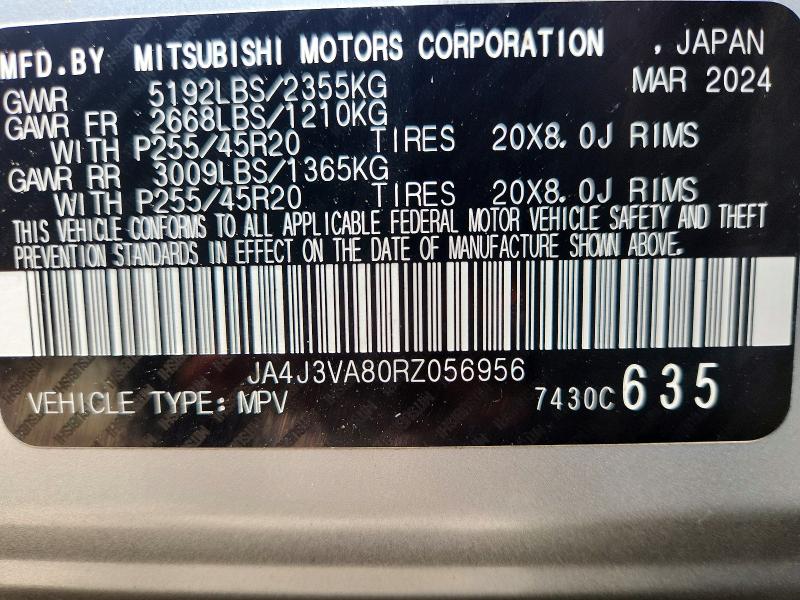 Aukcja sprzedaży 2024 Mitsubishi Outlander, vin: JA4J3VA80RZ056956, numer aukcji: 57013366
