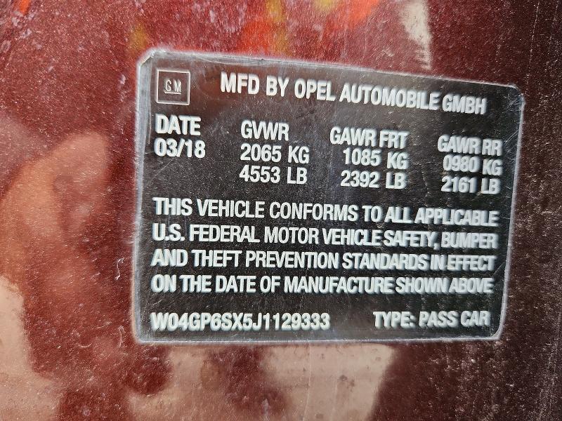 2018 Buick Regal მანქანა იყიდება აუქციონზე, vin: W04GP6SX5J1129333, აუქციონის ნომერი: 58909036