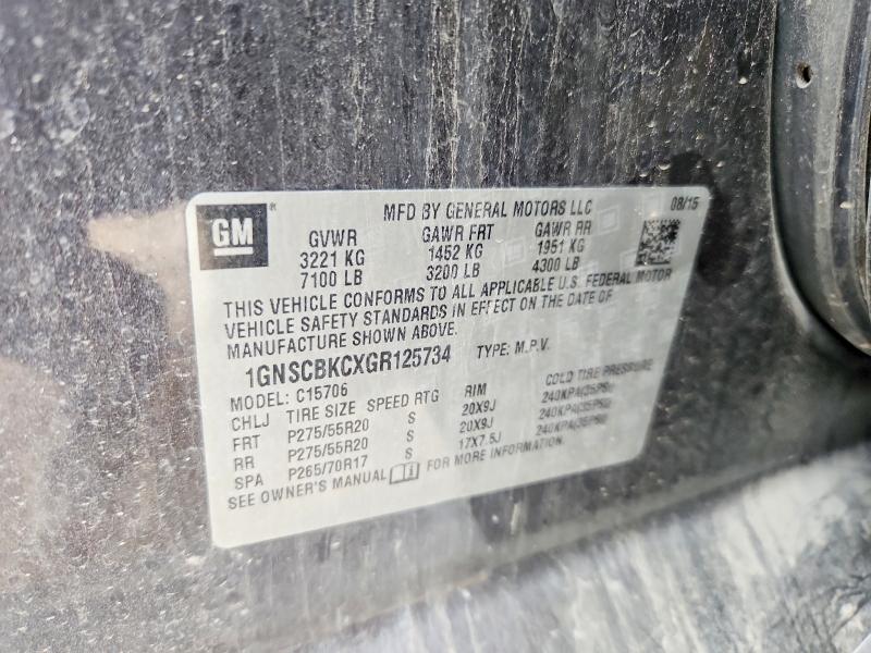 2016 Chevrolet Tahoe მანქანა იყიდება აუქციონზე, vin: 1GNSCBKCXGR125734, აუქციონის ნომერი: 56336136