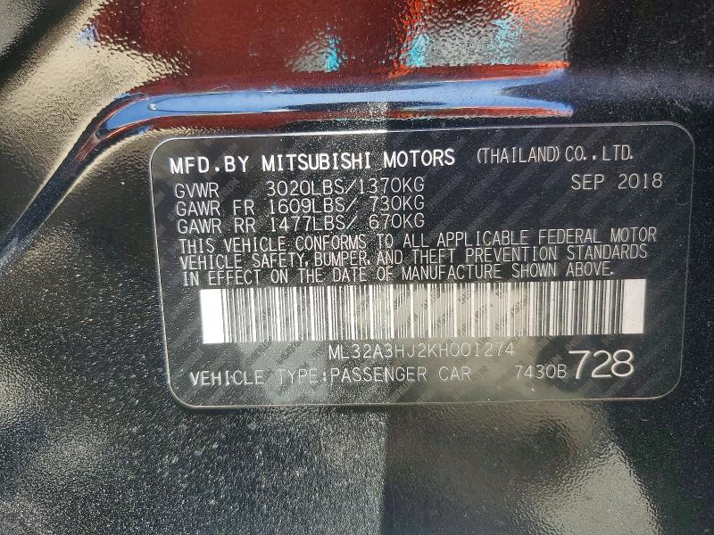 Продаж на аукціоні авто 2019 Mitsubishi Mirage, vin: ML32A3HJ2KH001274, номер лоту: 56516886
