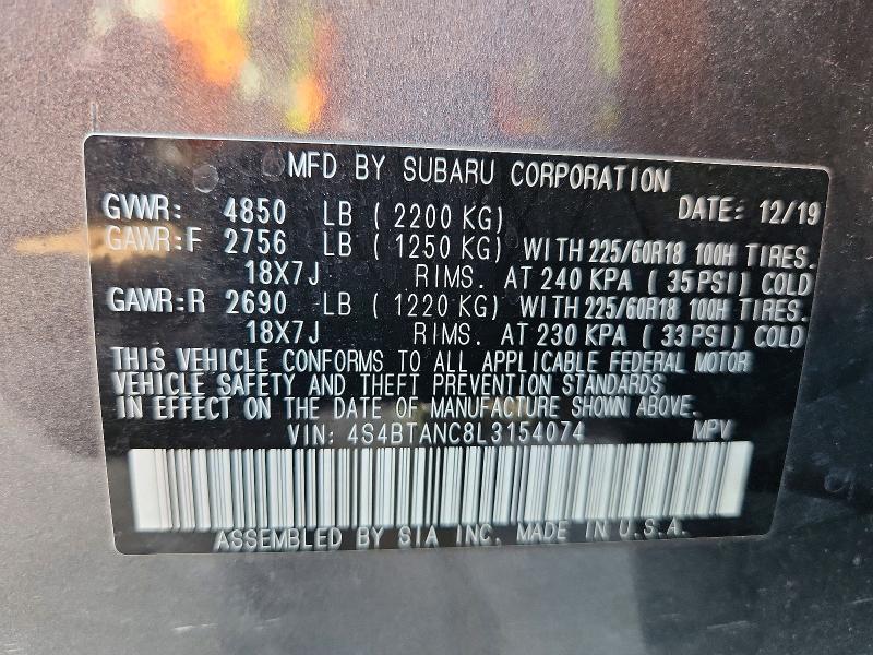 Aukcja sprzedaży 2020 Subaru Outback, vin: 4S4BTANC8L3154074, numer aukcji: 56989536