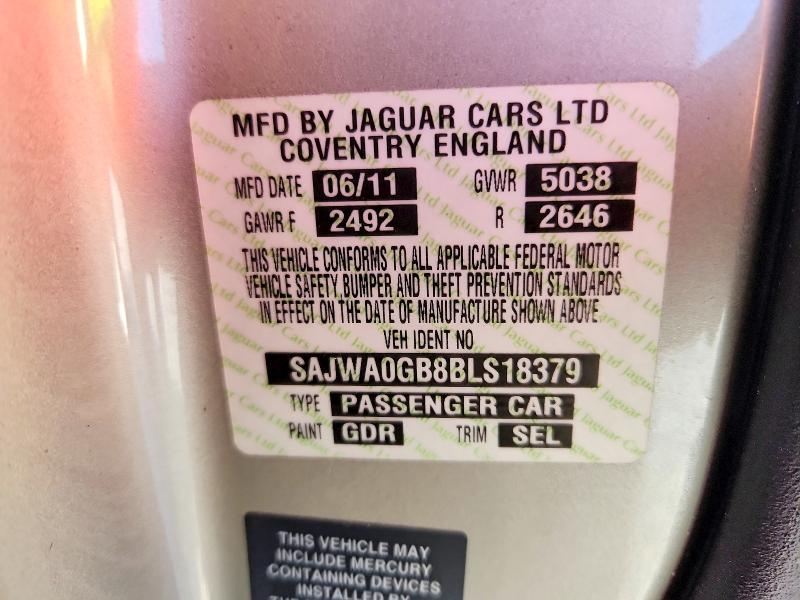 2011 Jaguar Xf მანქანა იყიდება აუქციონზე, vin: SAJWA0GB8BLS18379, აუქციონის ნომერი: 57341346