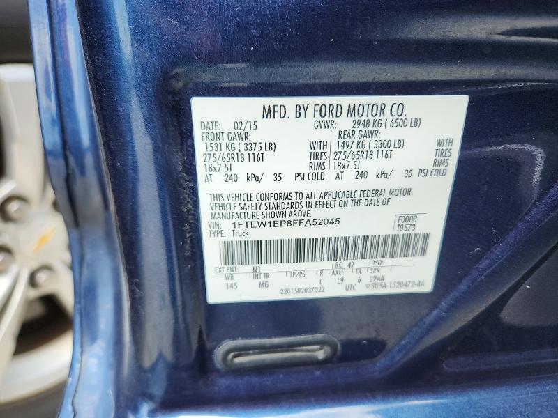 2015 Ford F150 მანქანა იყიდება აუქციონზე, vin: 1FTEW1EP8FFA52045, აუქციონის ნომერი: 55656946