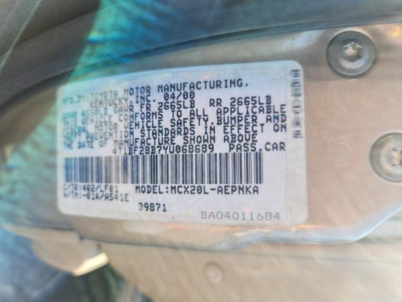 Продаж на аукціоні авто 2000 Toyota Avalon, vin: 4T1BF28B7YU068689, номер лоту: 56248306