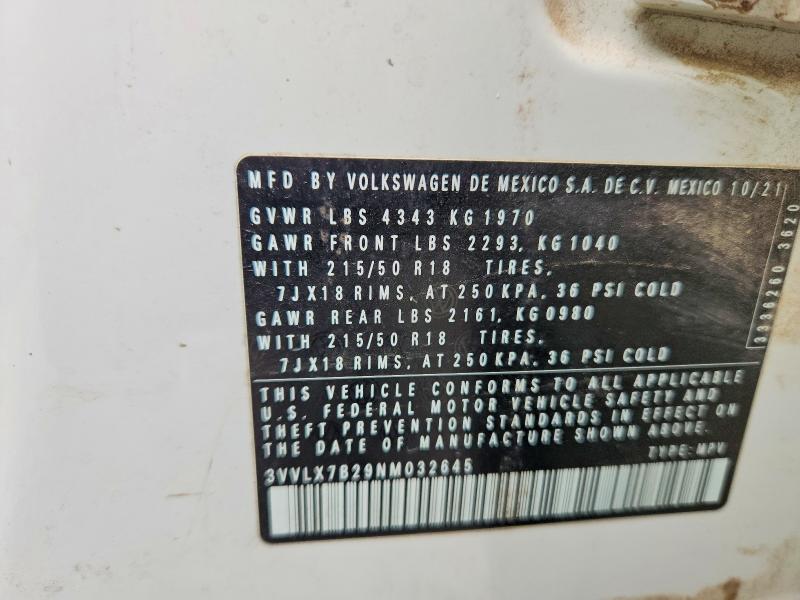 Aukcja sprzedaży 2022 Volkswagen Taos, vin: 3VVLX7B29NM032645, numer aukcji: 57632946