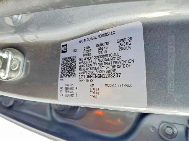Aukcja sprzedaży 2022 Gmc Canyon, vin: 1GTG6FEN6N1203237, numer aukcji: 56862086