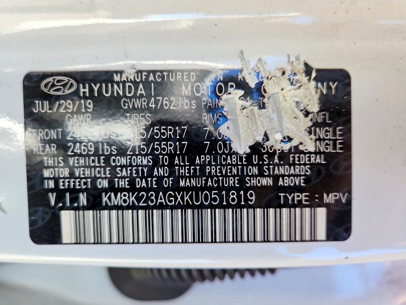Auction sale of the 2019 Hyundai Kona, vin: KM8K23AGXKU051819, lot number: 56034386