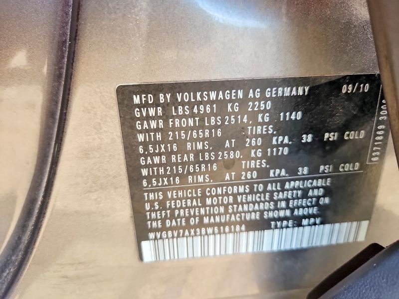 Продажа на аукционе авто 2011 Volkswagen Tiguan, vin: WVGBV7AX3BW516184, номер лота: 57538196