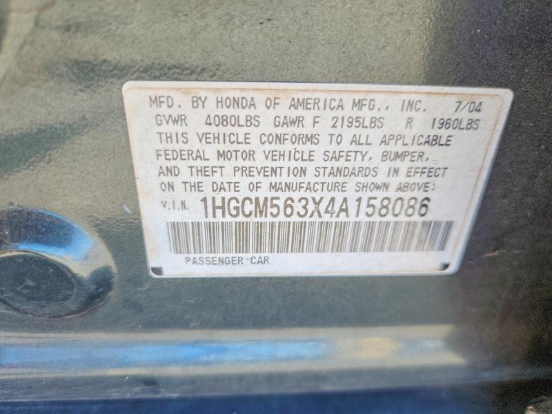 Продаж на аукціоні авто 2004 Hond Accord, vin: 1HGCM563X4A158086, номер лоту: 85615465