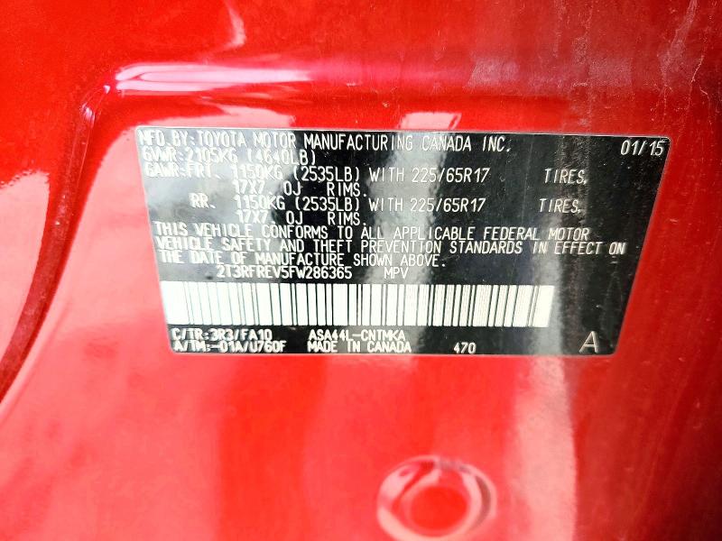 57318196 :رقم المزاد ، 2T3RFREV5FW286365 vin ، 2015 Toyota Rav4 مزاد بيع