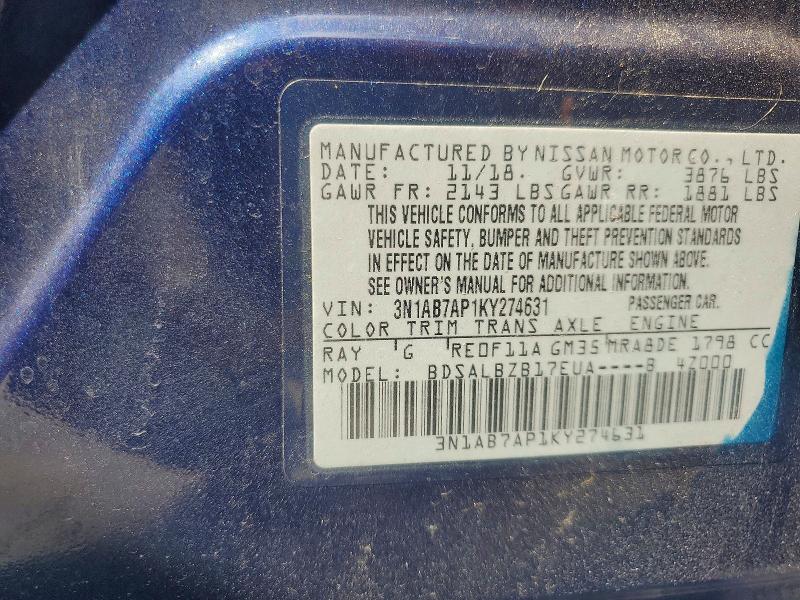 Aukcja sprzedaży 2019 Nissan Sentra, vin: 3N1AB7AP1KY274631, numer aukcji: 57171826
