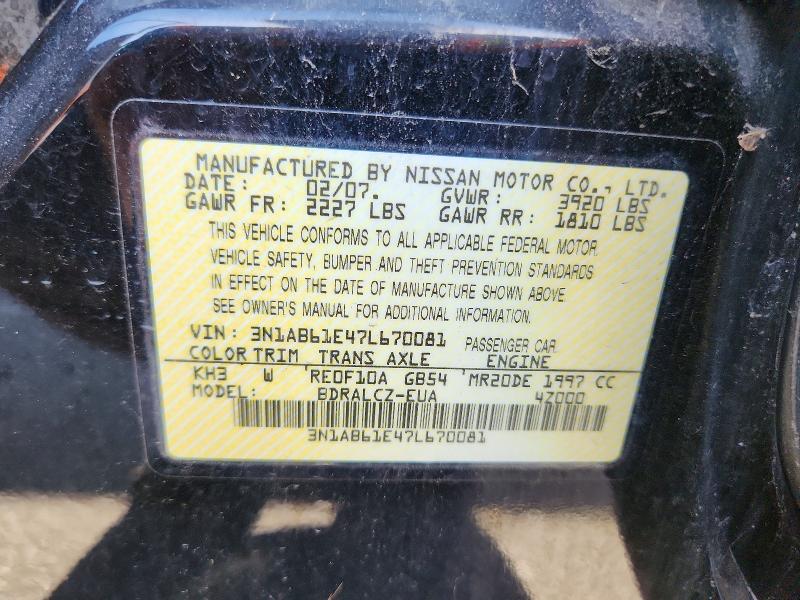 57193806 :رقم المزاد ، 3N1AB61E47L670081 vin ، 2007 Nissan Sentra مزاد بيع