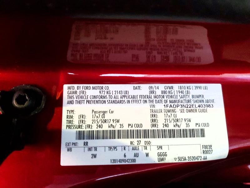 2014 Ford Focus მანქანა იყიდება აუქციონზე, vin: 1FADP3N22EL403983, აუქციონის ნომერი: 55875056